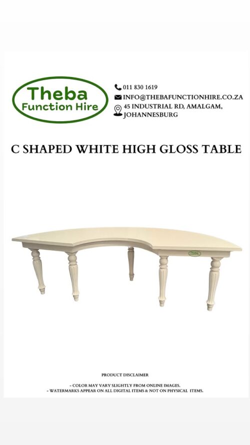 c shaped white high gloss table
